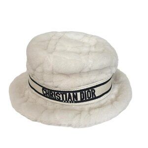 DIOR/ChristianDior - Cream Black Lamb Cotton Polyethylene Hat 370-081425